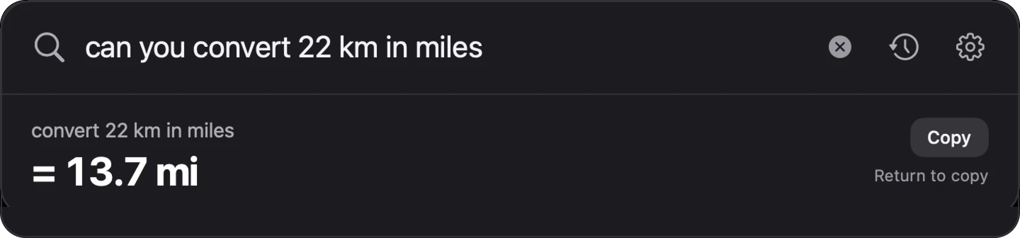 PinSet answering “can you convert 22 km in miles” with 13.7 mi